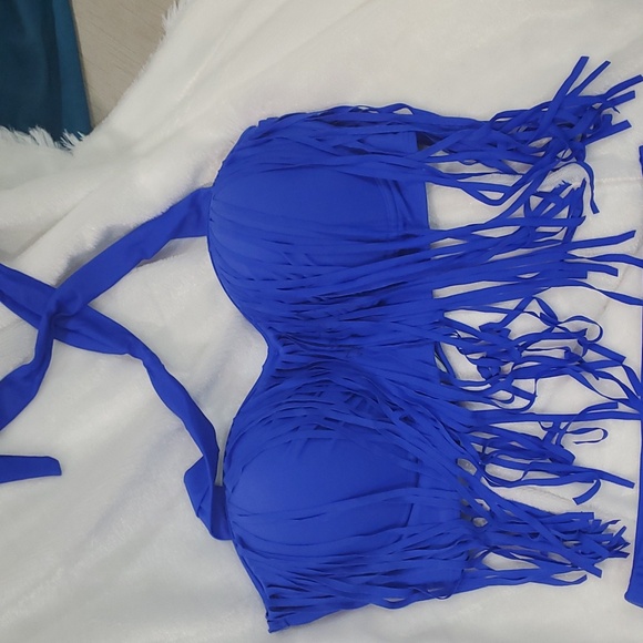 Womens Plus Size High Waist Fringe Swimwear Two Piece - Picture 3 of 6